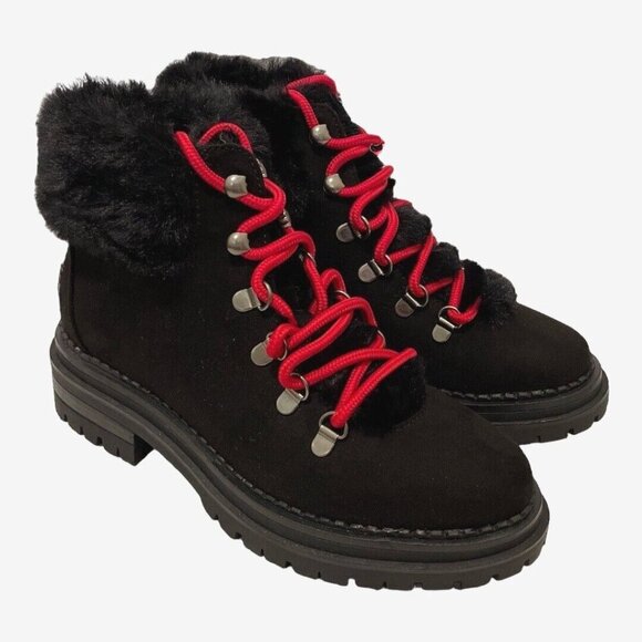 Sugar Womens Rolls Fuzzy Lug Sole Hiker Boots Size 7M Red Laces - Picture 6 of 16